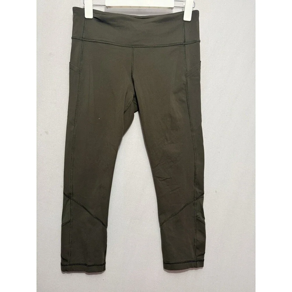 Lululemon Pace Rival Crop 22 Leggings Womens 8 Dark Olive Green Pockets